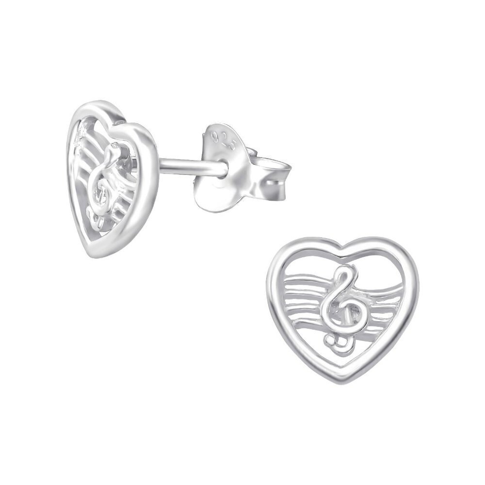 Sterling Silver Heart Music Note Earrings